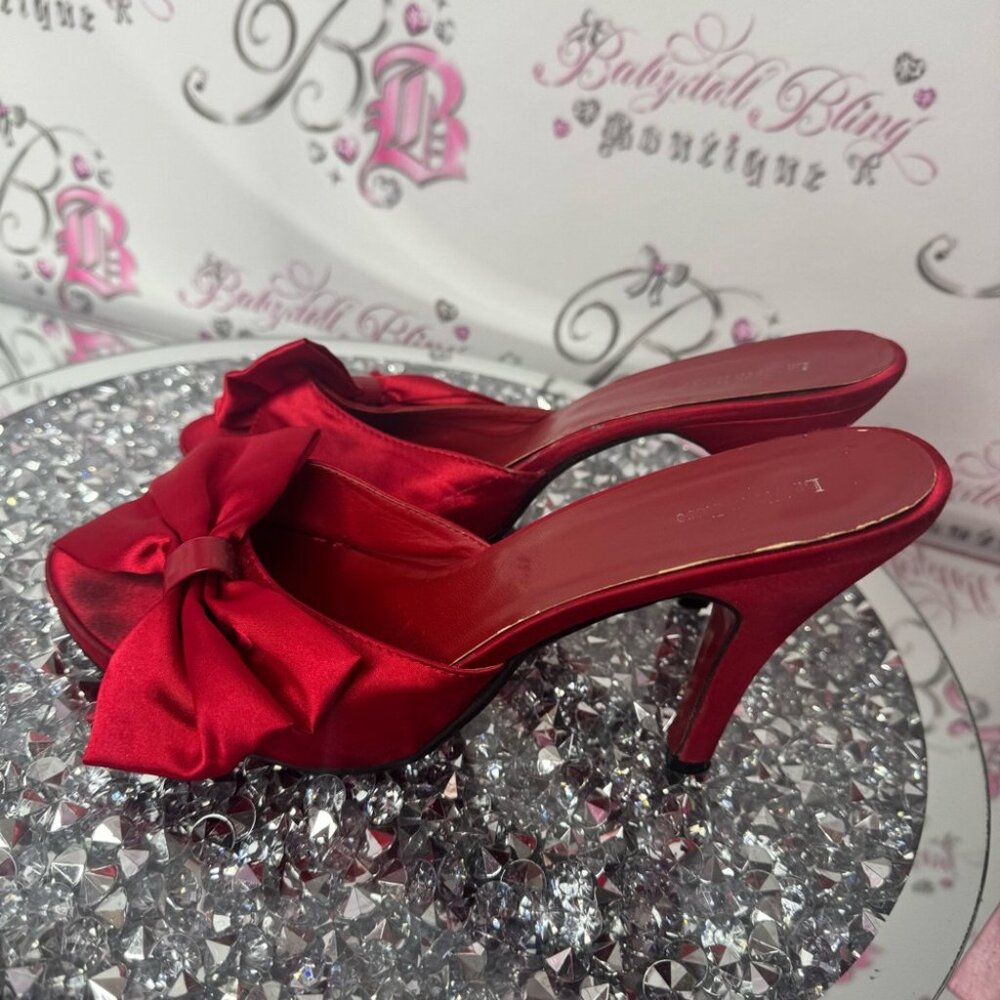 La vie en rose heels ribbon 🎀 bows red heels red bow ribbon accent silky satiny - Picture 9 of 14